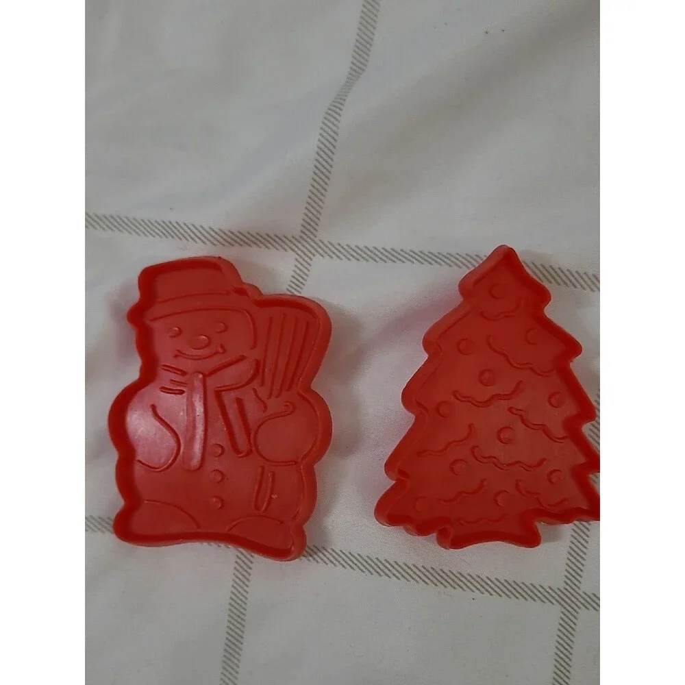 Vintage Red Snowman & Christmas Tree Cookie Cutters - Set Of 2